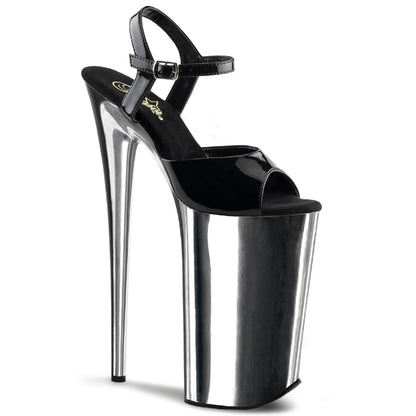 Dincolo de-009 sexy 10 "Heel Black Black Silver Chrome Pantofi