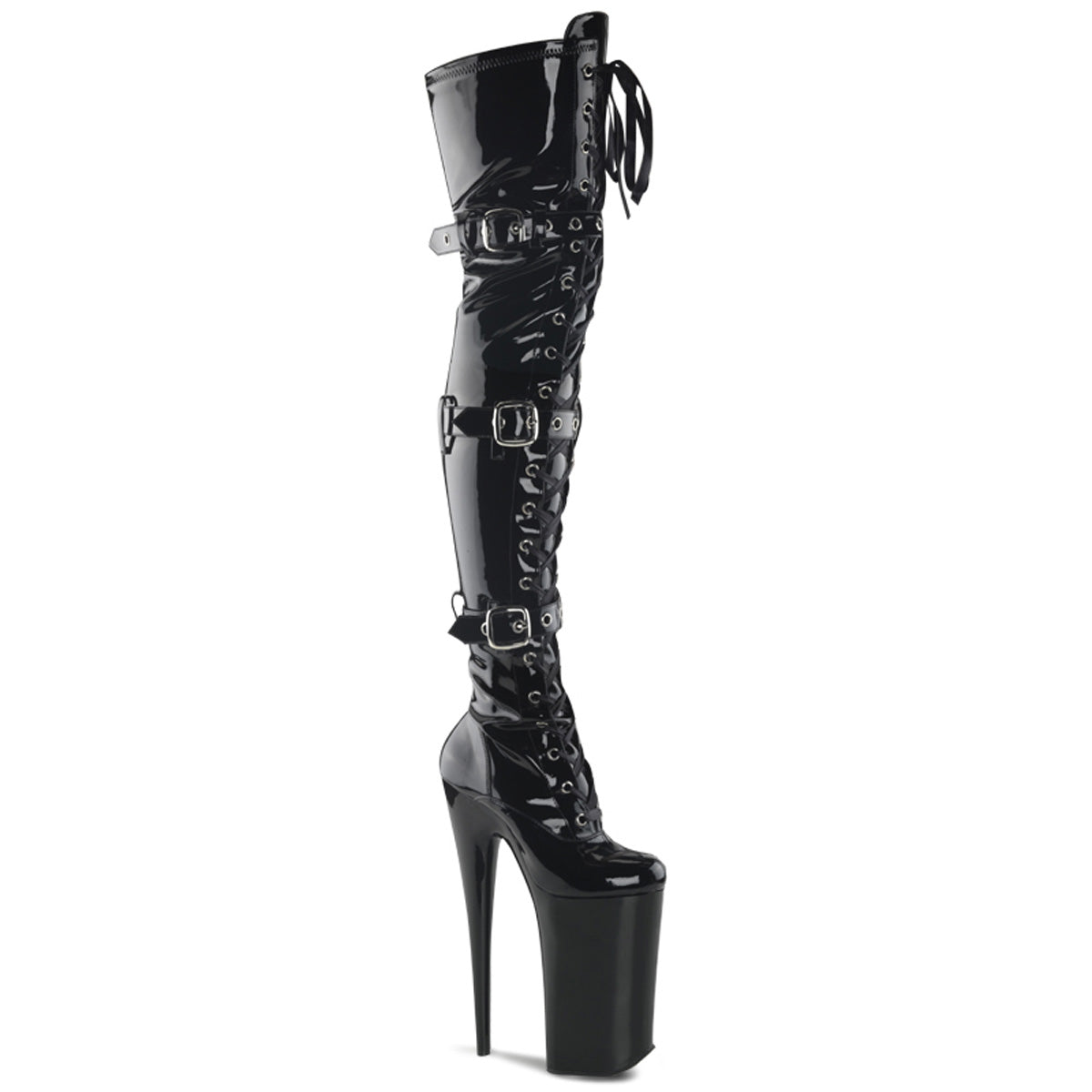 Black Patent 10 Inch Sky High Thigh Boots -  Pleaser BEYOND-3028