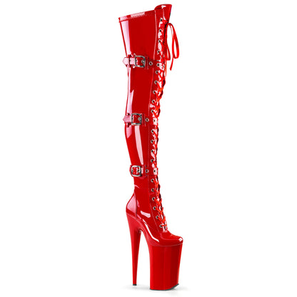 BEYOND-3028 Pleasers Sexy 10" Heel Red Stripper Platform Thigh Highs