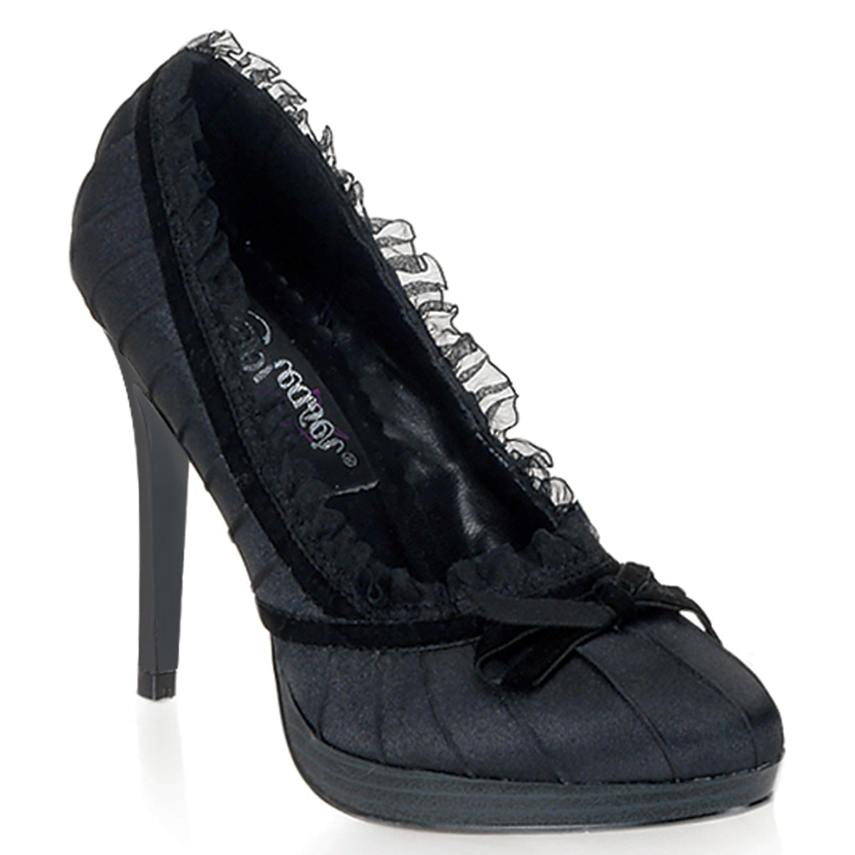 Bliss-38 pin-up 4 inch hak zwart satijn burlesque schoenen