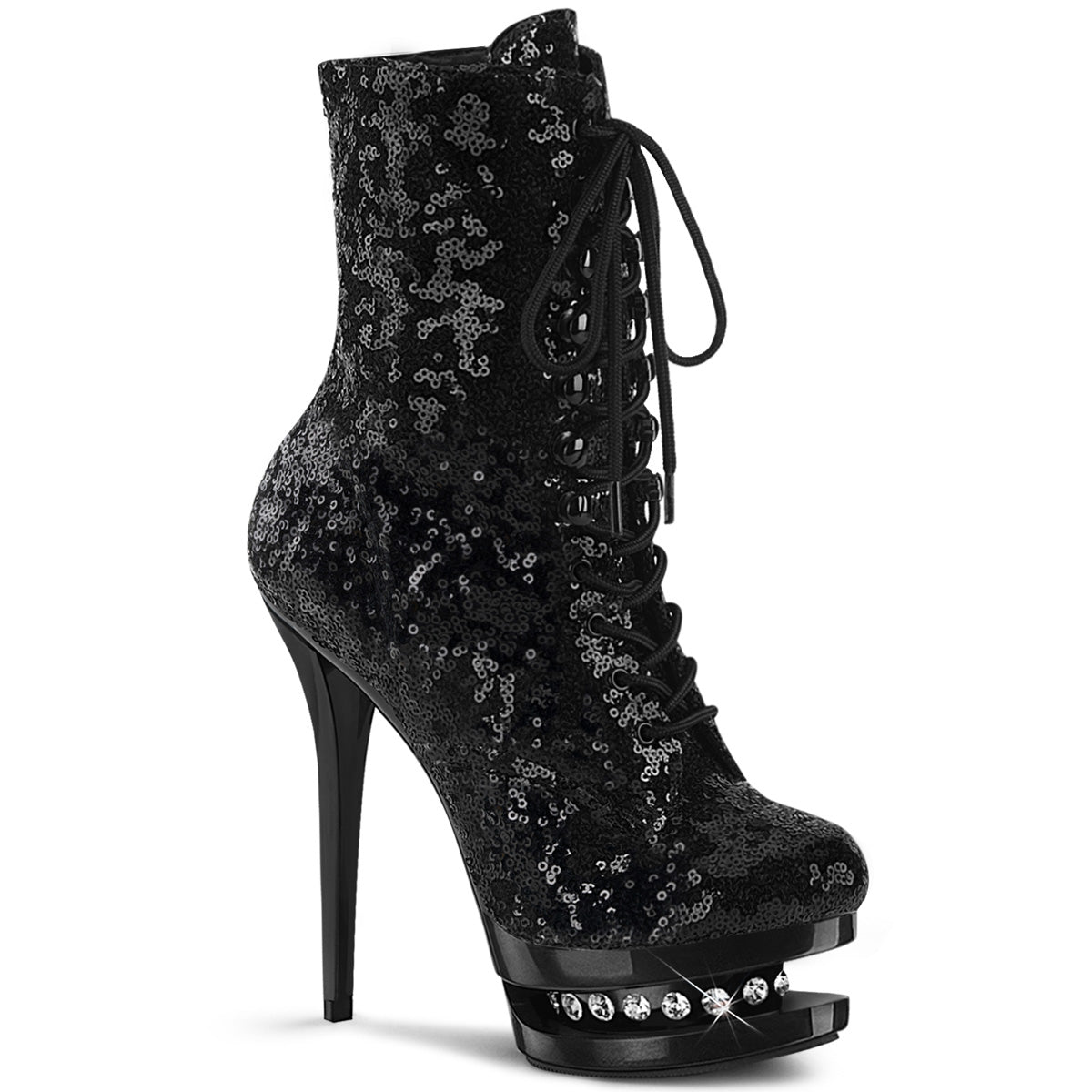 BLONDIE-R-1020 Sexy 6 Inch Black Sequins Pole Dancing Shoes-Pleaser- Sexy Shoes