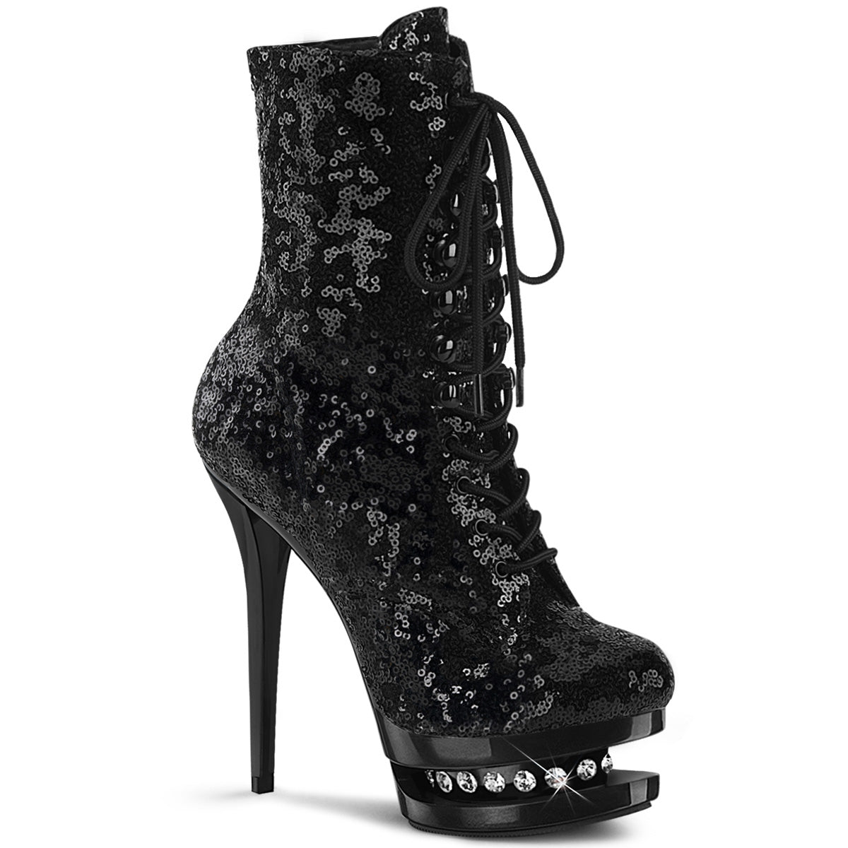 Black Sequins 6 Inch Pole Dance Ankle Boots -  Pleaser BLONDIE-R-1020