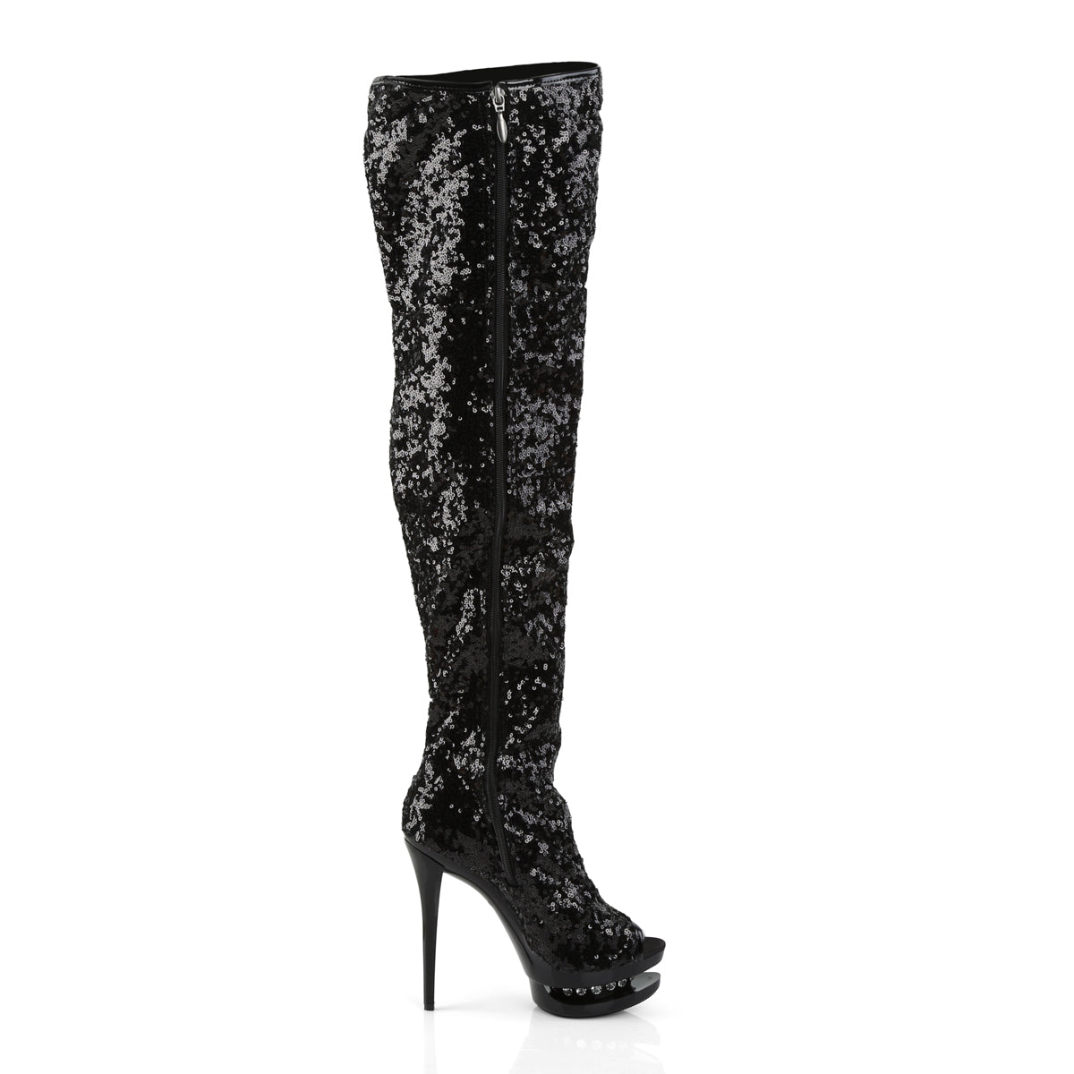 BLONDIE-R-3011 Sexy 6 Inch Black Sequins Pole Dancing Shoes-Pleaser- Sexy Shoes Fetish Heels
