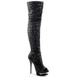 Black Sequins 6 Inch Stratement Thigh Boots -  Pleaser BLONDIE-R-3011