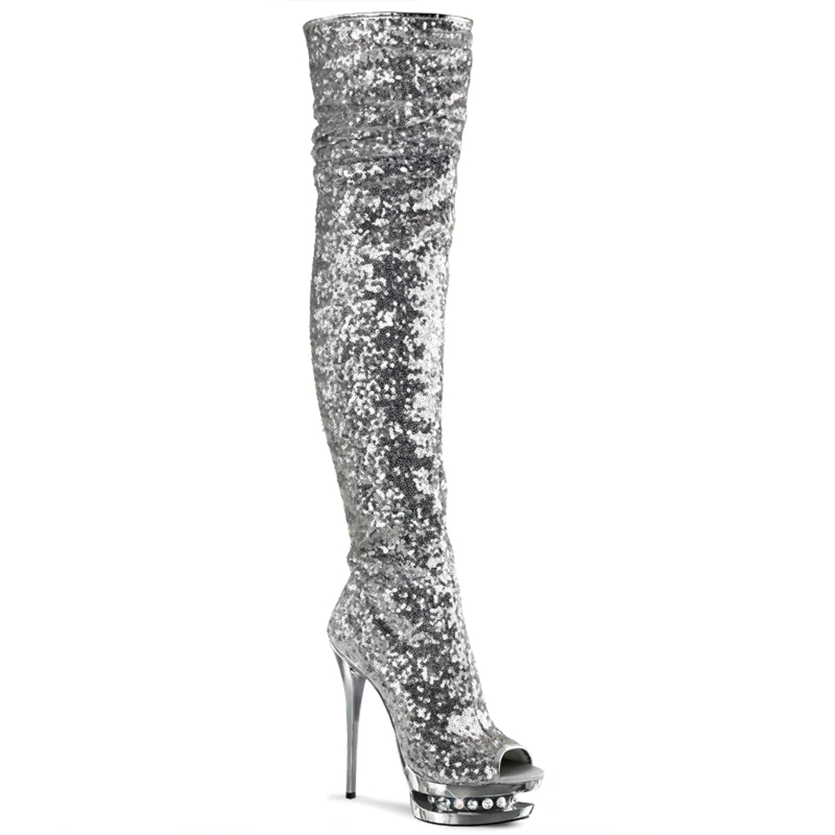 BLONDIE-R-3011 Sexy 6" Silver Sequins Pole Dancer Platforms-Pleaser- Sexy Shoes