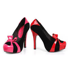 BP520-BIJOU Bettie Page Black/Fuchsia High Heel Alternative Footwear Discontinued Sale Stock