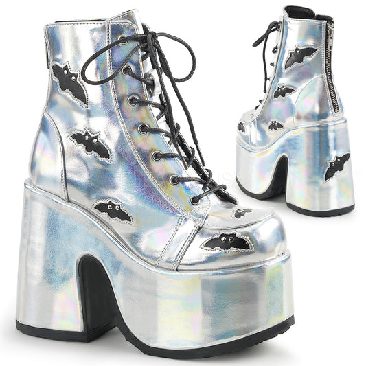 Demoniacult CAM201 Slv-Blk Hologram Vegan Leather Sexy Shoes Discontinued Sale Stock