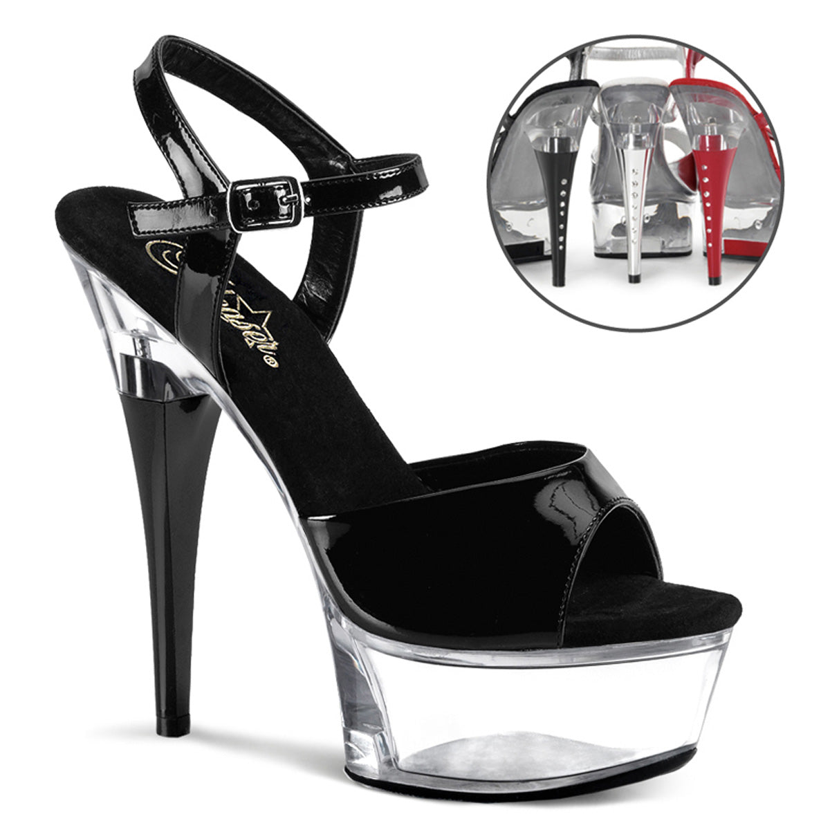 CAPTIVA-609 Sexy 6" Heel Black & Clear Pole Dancer Platform Shoes
