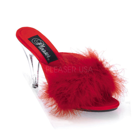 Pleaser CAR401 Red Satin/Fur/Clr Sexy Shoes Discontinued Sale Stock