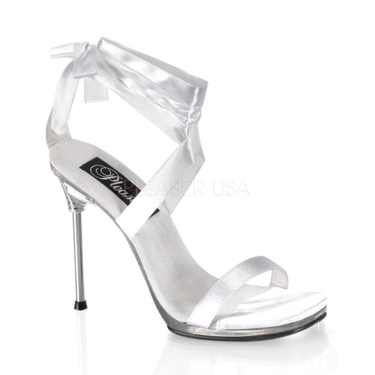 Pleaser CHIC14 White Satin/Clear Sexy Shoes Discontinued Sale Stock