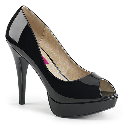 CHLOE-01 Large Size Ladies Shoes 5" Heel Black Patent Platform Shoes