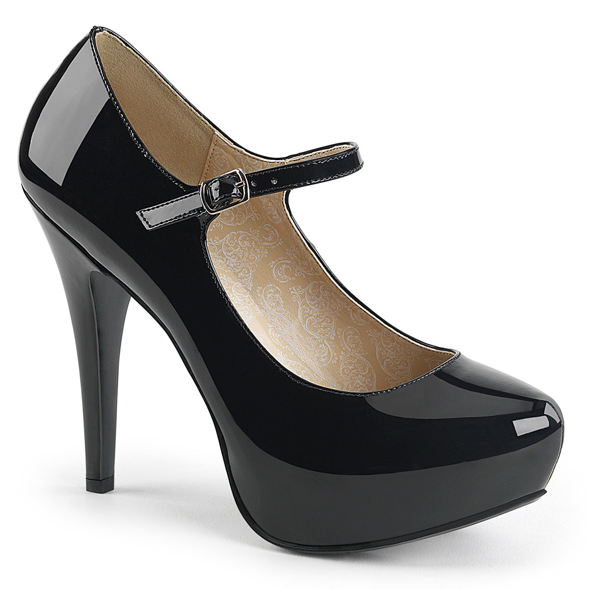 CHLOE-02 Large Size Ladies Shoes 5" Heel Black Patent Platform Shoes