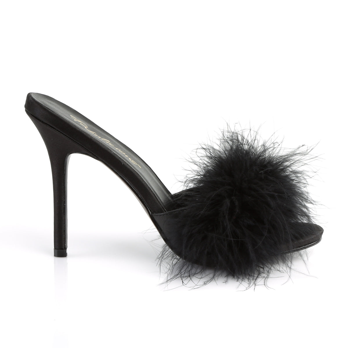 CLASSIQUE-01F Fetish 4" Heels Black Marabou Bedroom Shoes-Fabulicious- Sexy Shoes Fetish Heels