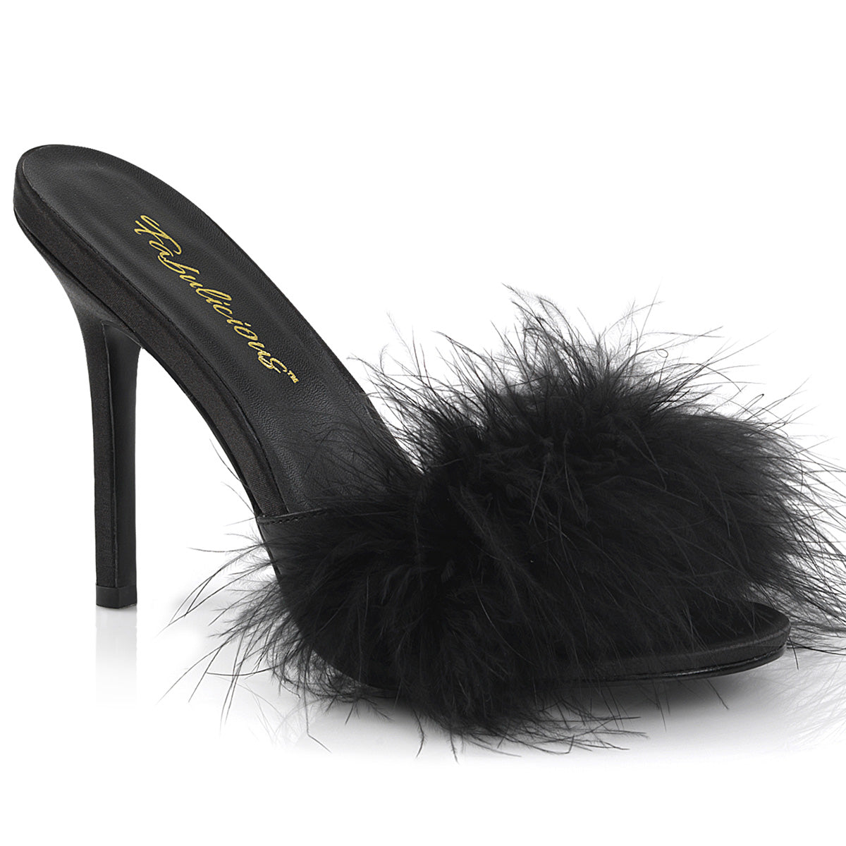 CLASSIQUE-01F Fetish 4" Heels Black Marabou Bedroom Shoes