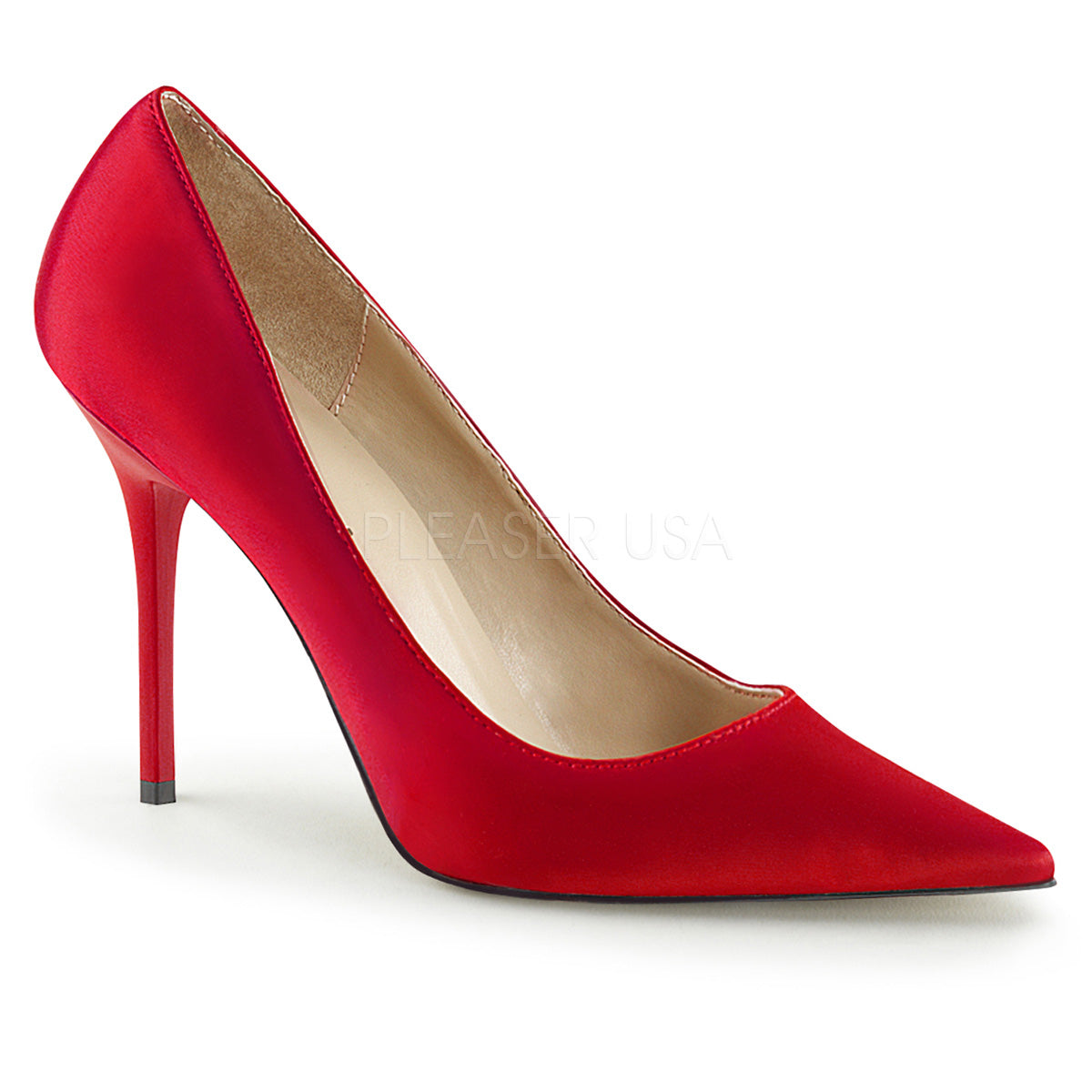 CLASSIQUE-20 Pleaser Red Satin High Heel Alternative Footwear Discontinued Sale Stock