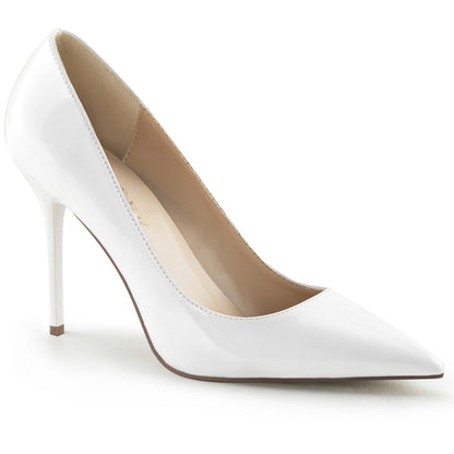 CLASSIQUE-20 Pleasers 4" Heel White Patent Fetish Footwear