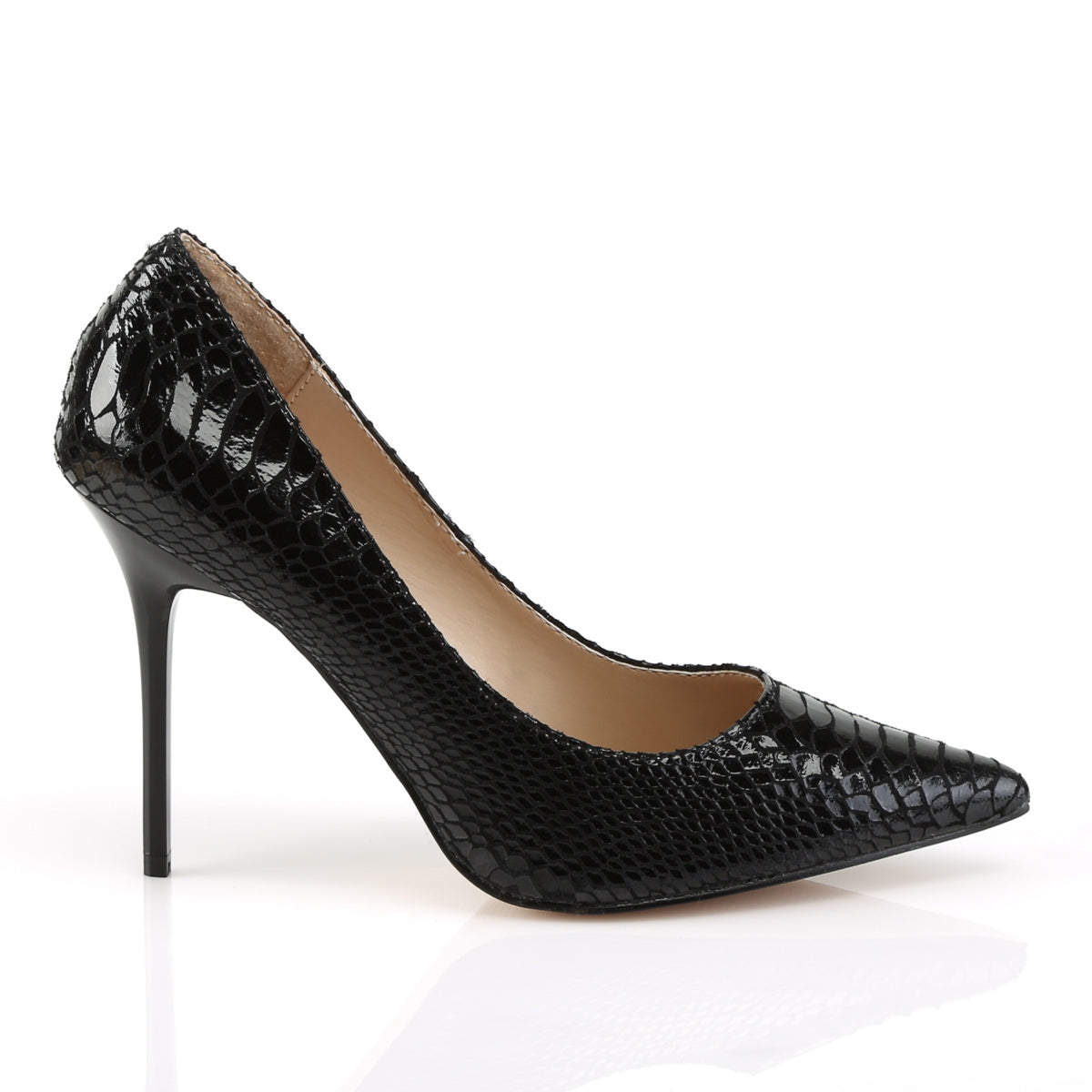 CLASSIQUE-20SP 4" Heel Black Snake-Print Leather Fetish Shoe-Pleaser- Sexy Shoes Fetish Heels