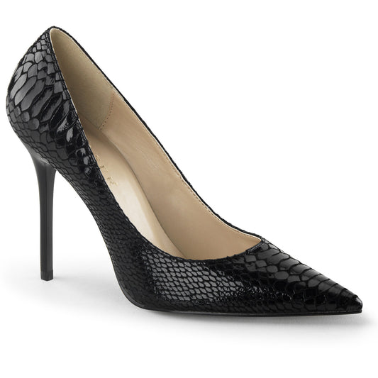 CLASSIQUE-20SP 4" Heel Black Snake-Print Leather Fetish Shoe-Pleaser- Sexy Shoes