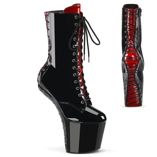 CRAZE-1040FH Pleaser Ankle/Mid-Calf Boots Black Red Platforms (Exotic Dancing)