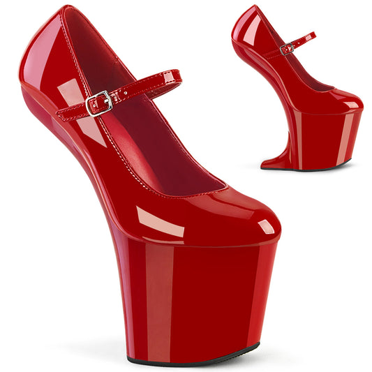 CRAZE-880 Red Pleaser Mary janes Dolly Pole Shoes with Illusion Heels