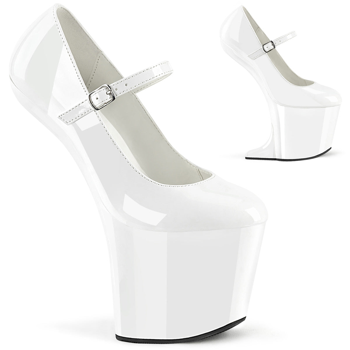 CRAZE-880 White Pleaser Maryjane Dolly Shoes Illusion Heels
