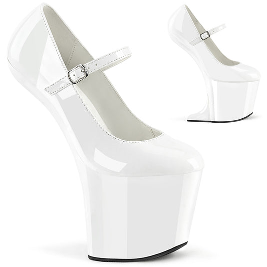 CRAZE-880 White Pleaser Maryjane Dolly Shoes Illusion Heels