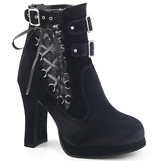 Demoniacult CRYP51 Black Velvet-Lace Sexy Shoes Discontinued Sale Stock