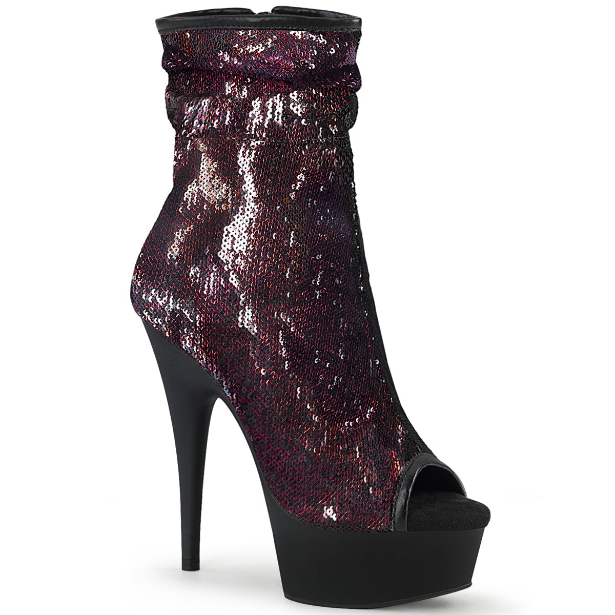 DELIGHT-1008SQ 6" Heel Burgundy Sequins Pole Dancer Boots-Pleaser- Sexy Shoes