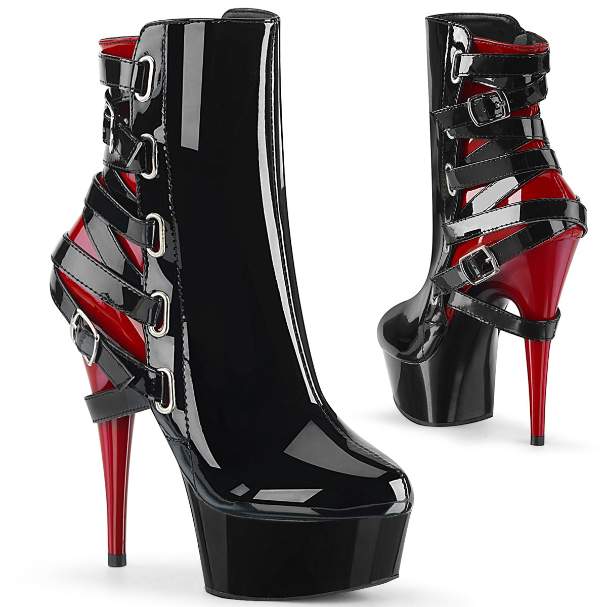 DELIGHT-1012 6" Heel Black and Red  Stripper Platforms High Heels