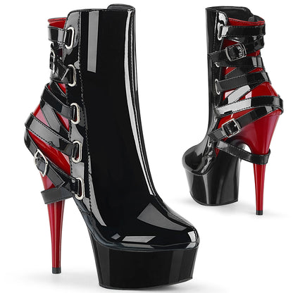 DELIGHT-1012 6" Heel Black and Red Pole Dancing Ankle Boots
