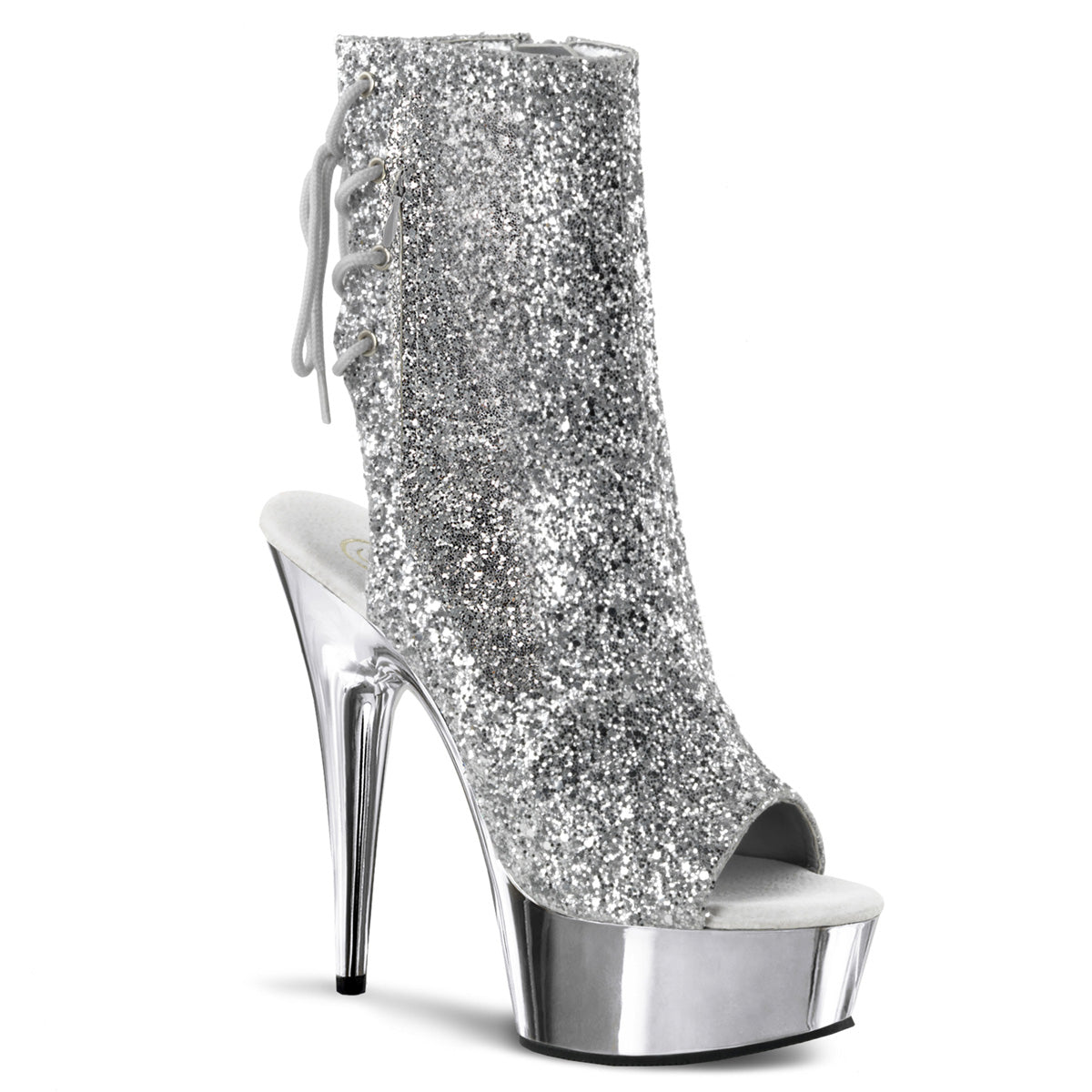 DELIGHT-1018G 6" Heel Silver Glitter  Stripper Platforms High Heels