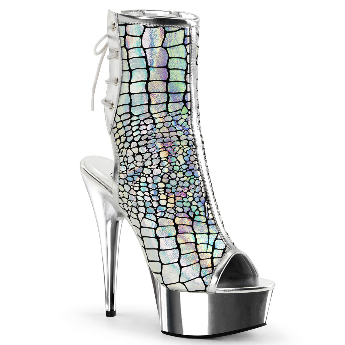 DELIGHT-1018HG 6" Heel Silver Hologram Pole Dancer Platforms-Pleaser- Sexy Shoes