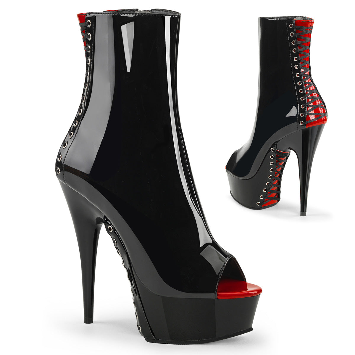 DELIGHT-1025 6" Heel Black and Red Pole Dancing Platforms-Pleaser- Sexy Shoes