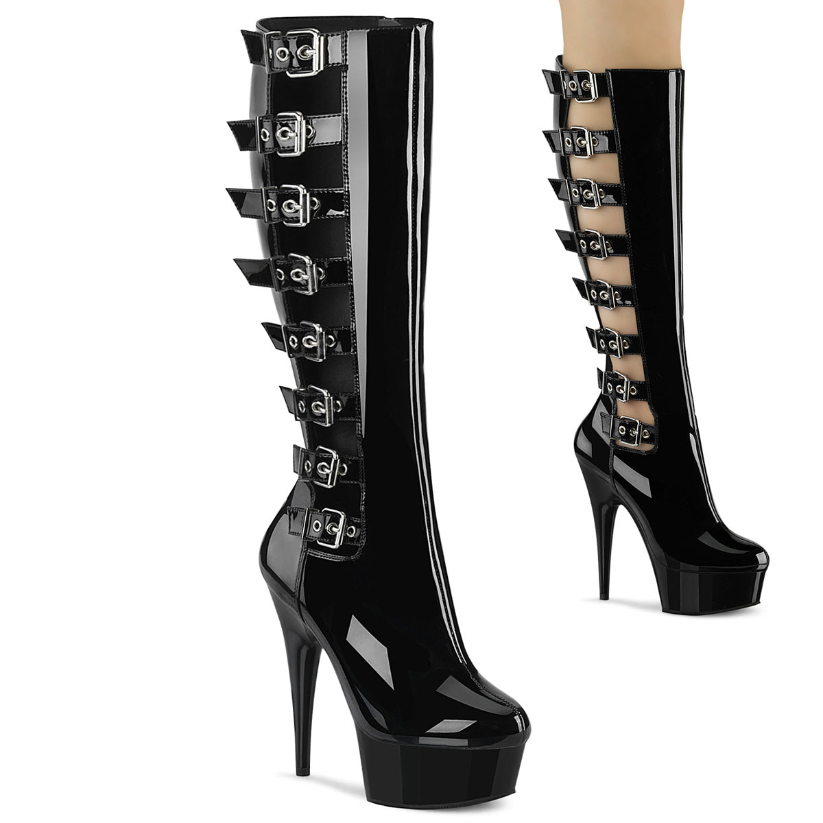 DELIGHT-2047 6 Inch Heel Black Patent  Stripper Platforms High Heels