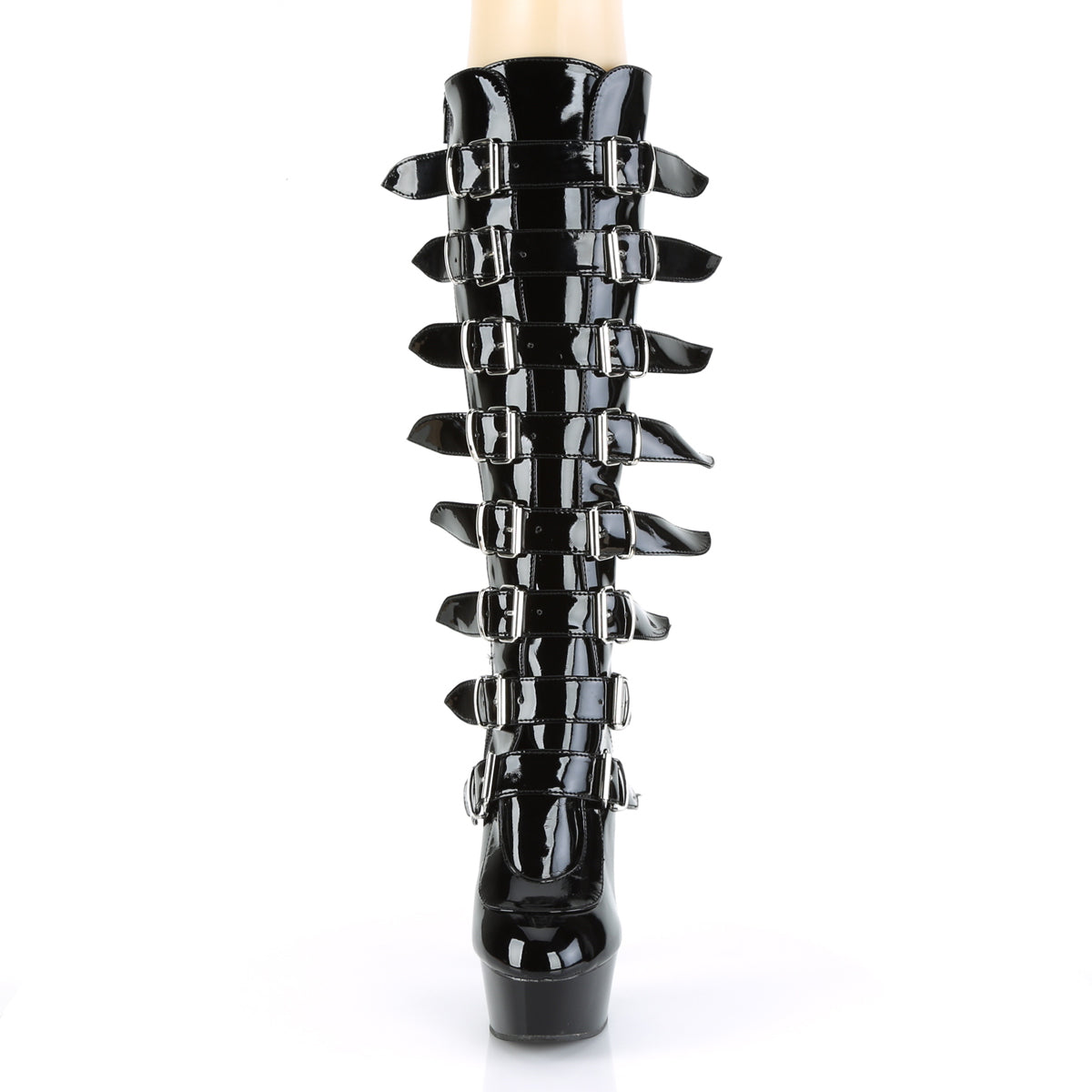delight 2049 pleaser sexy shoes 6 inch buckled platforms knee high length boots side zip