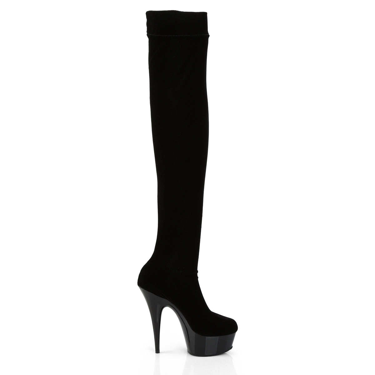 DELIGHT-3002 6" Heel Black Stretch Velvet Pole Dancer Boots-Pleaser- Sexy Shoes Fetish Heels