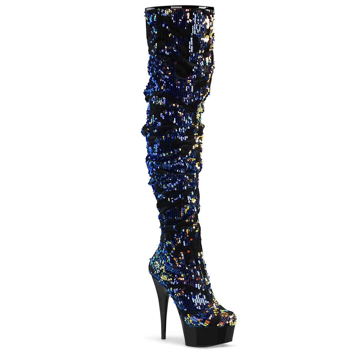 DELIGHT-3004 6" Heel Blue Iridescent Sequins Exotic Dancing Shoes