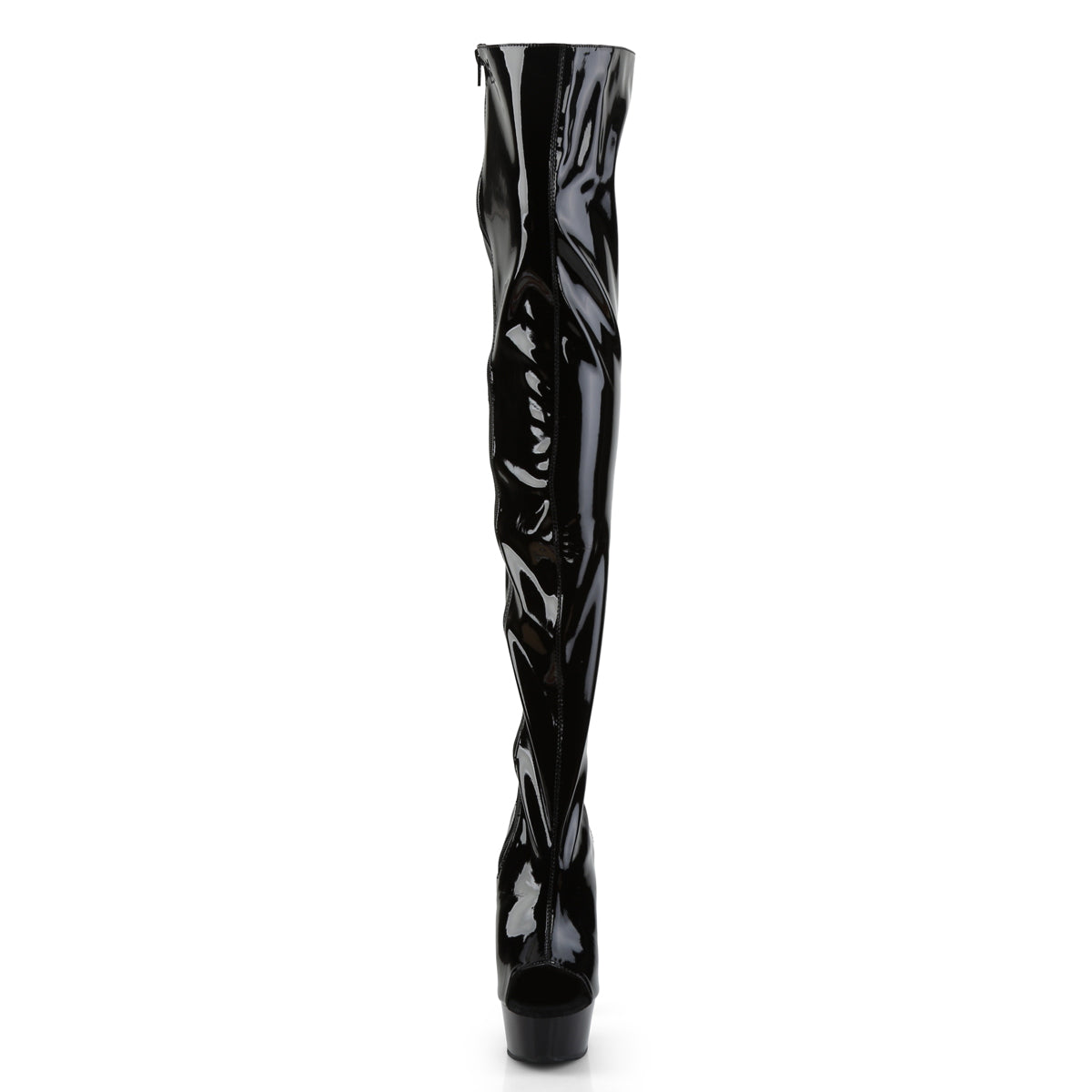 DELIGHT-3017 6" Heel Black Stretch Patent Pole Dancer Boots-Pleaser- Sexy Shoes Alternative Footwear