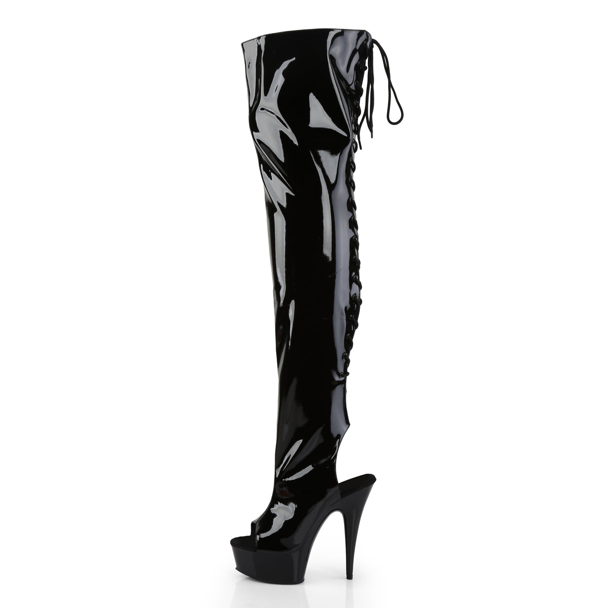 DELIGHT-3017 6" Heel Black Stretch Patent Pole Dancer Boots-Pleaser- Sexy Shoes Pole Dance Heels