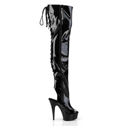 DELIGHT-3017 6" Heel Black Stretch Patent Pole Dancer Boots-Pleaser- Sexy Shoes Fetish Heels