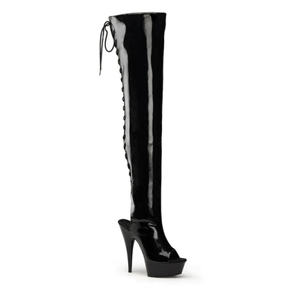 DELIGHT-3017 6" Heel Black Stretch Patent Pole Dancer Boots-Pleaser- Sexy Shoes
