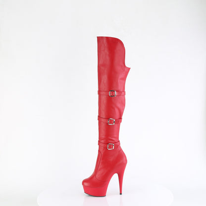 DELIGHT-3018 Pleaser Red Thigh High Boots with Buckles