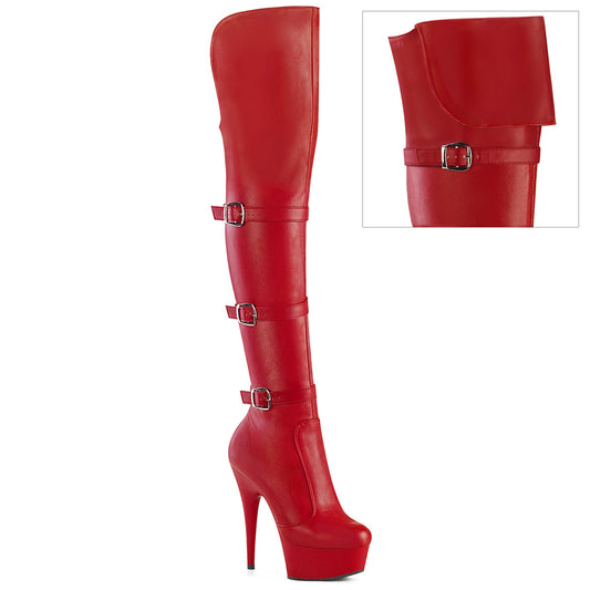 DELIGHT-3018 Pleaser Red Thigh High Boots with Buckles