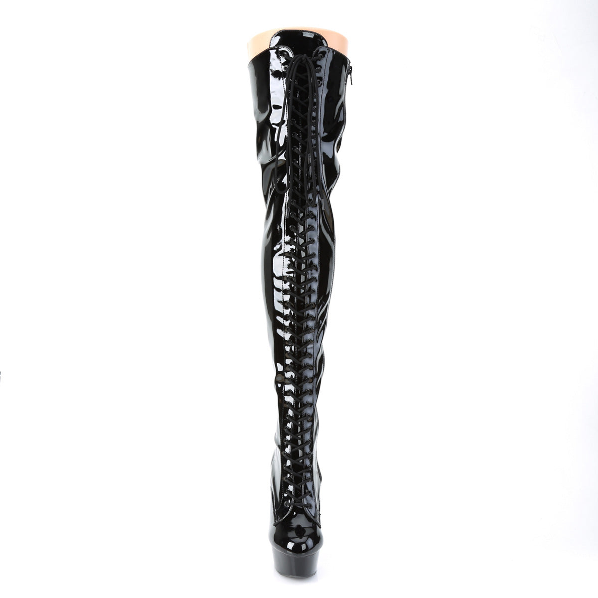 DELIGHT-3023 6" Heel Black Stretch Patent Pole Dancer Boots-Pleaser- Sexy Shoes Alternative Footwear