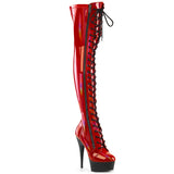 DELIGHT-3029 Pleaser Sexy Red & Black Lace Up Thigh High Boots