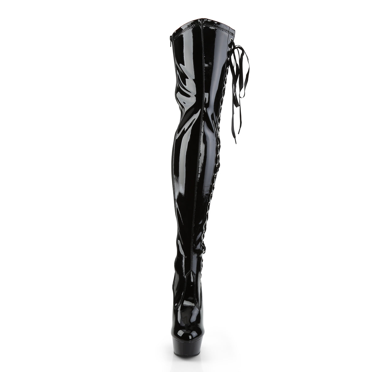 DELIGHT-3050 6" Heel Black Stretch Patent Pole Dancer Boots-Pleaser- Sexy Shoes Alternative Footwear