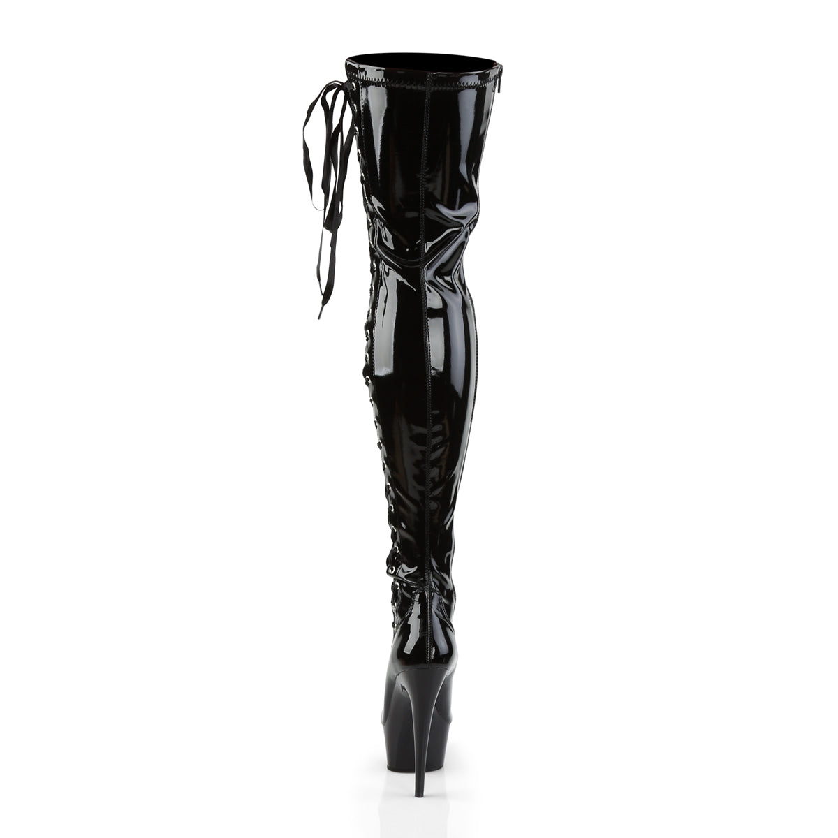 DELIGHT-3050 6" Heel Black Stretch Patent Pole Dancer Boots-Pleaser- Sexy Shoes Fetish Footwear