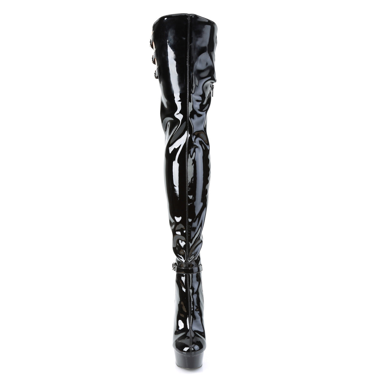 DELIGHT-3055 6" Heel Black Stretch Patent Pole Dancer Boots-Pleaser- Sexy Shoes Alternative Footwear