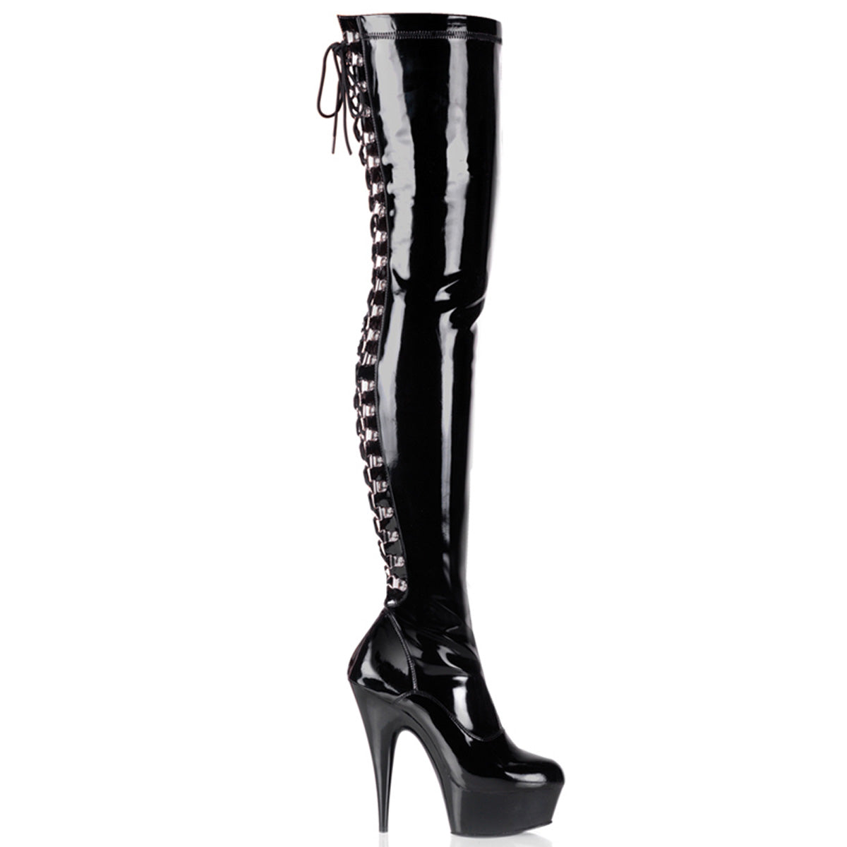 Black Patent 6 Inch Stratement Thigh High Boots -  Pleaser DELIGHT-3063
