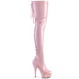 DELIGHT-3063 Pleaser Sexy Baby Pink Patent Thigh High Lace Up Back Platform Boots